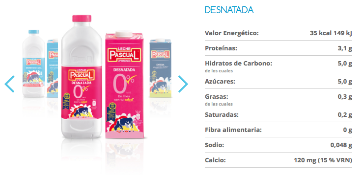 Leche desnatada 0% Leche desnatada 0%
